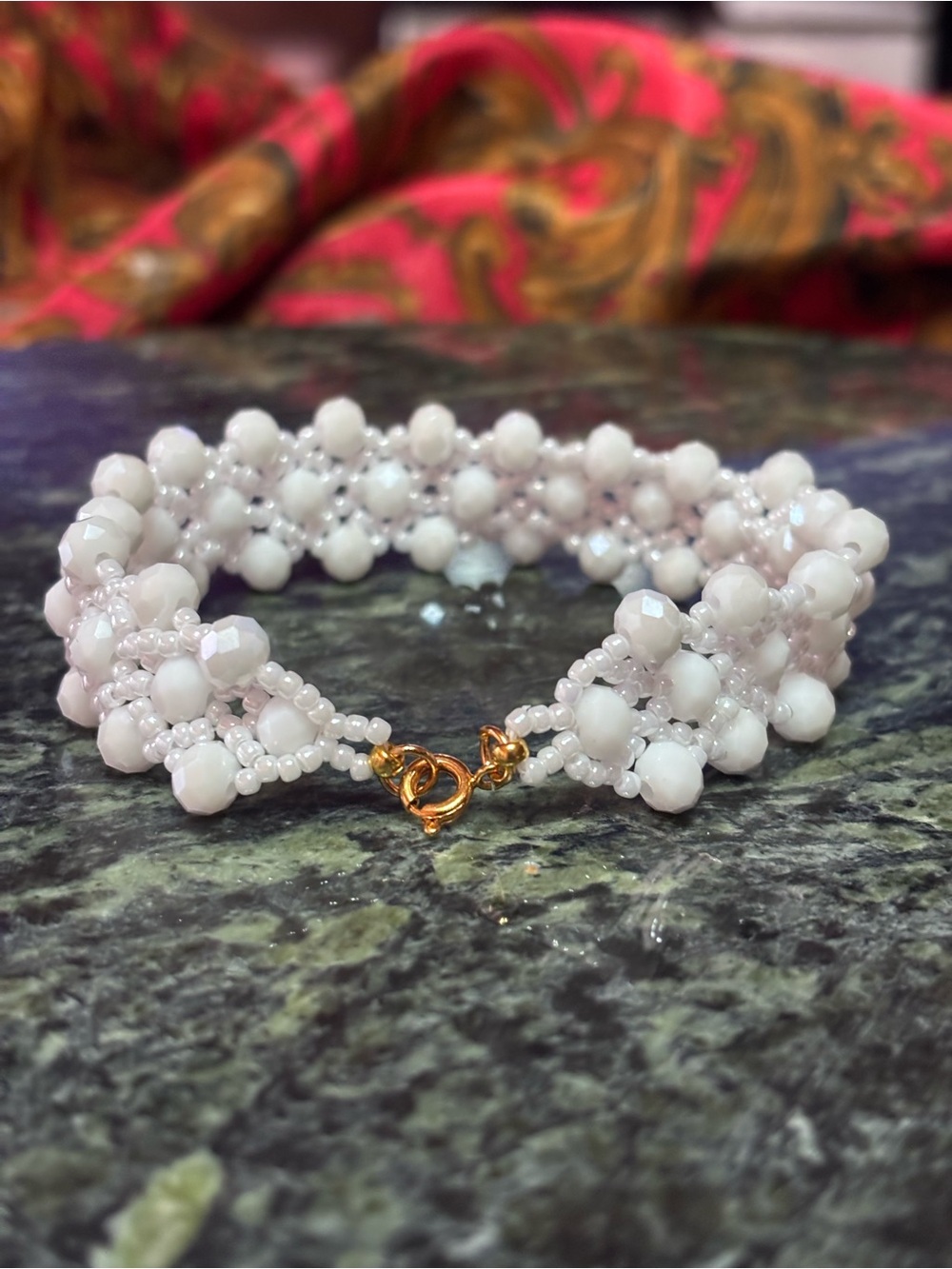 Handmade White Beaded Cluster Bracelet - 7.5-8 inches - Picture 6 of 8